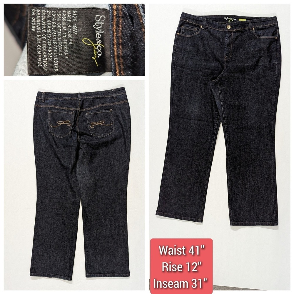 Style & Co Size 18W Straight Leg‎ Classic Fit Denim Blue Jeans